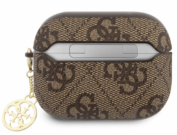 Чехол Guess для Airpods Pro PU leather 4G с металлический логотип и брелок, Коричневый