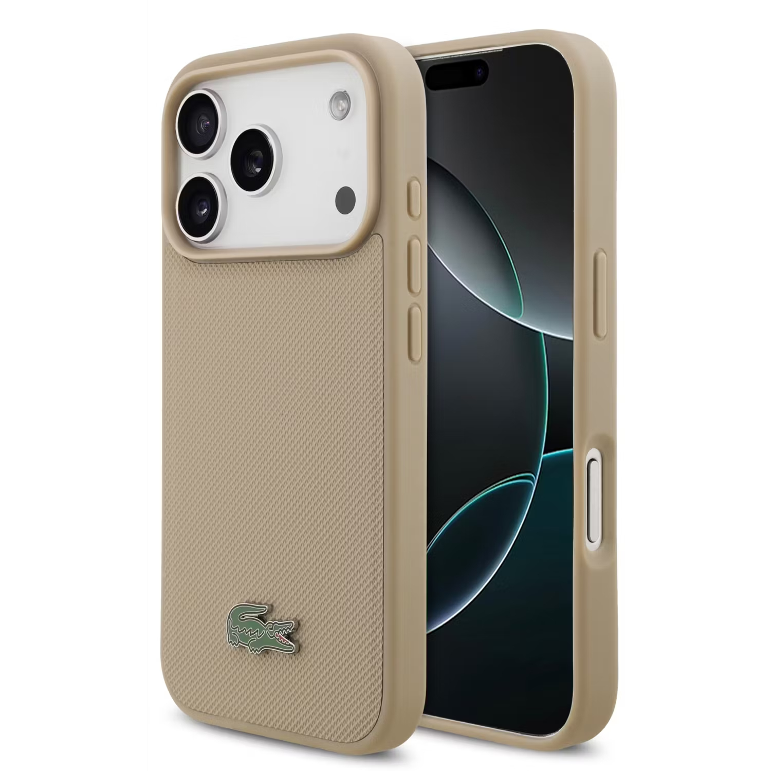 Чехол Lacoste iPhone 17 Pro Max PVC Metal Lacquer logo Hard Taupe, MagSafe, Бежевый