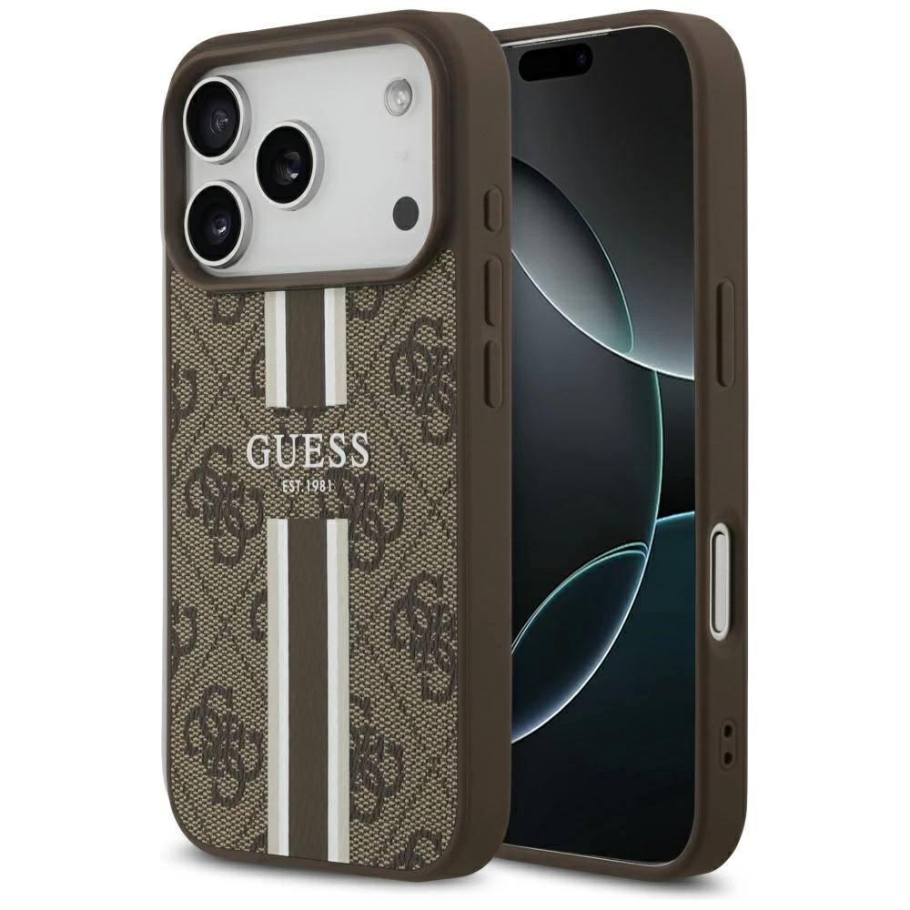 Чехол Guess iPhone 17 Pro чехол PU 4G Stripes Hard Brown, Magsafe, Коричневый