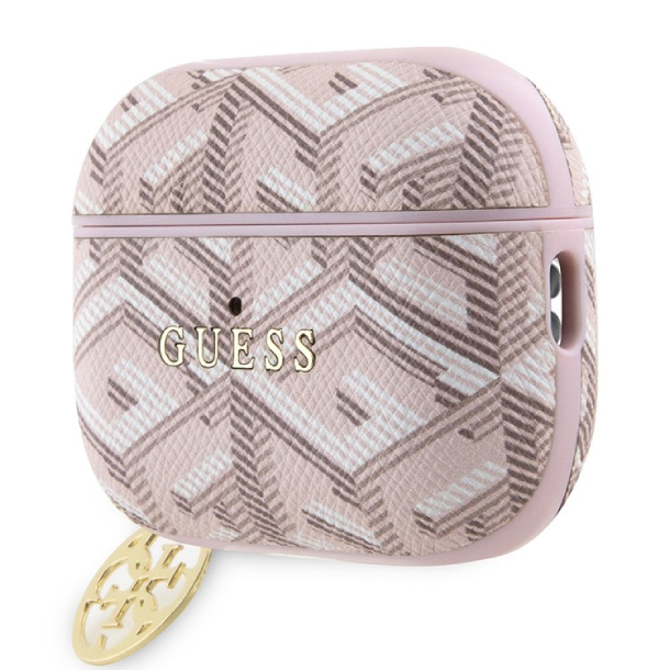Чехол Guess для Airpods Pro 2 PU Кожа G CUBE с металлическим логотипом и брелком, Розовый