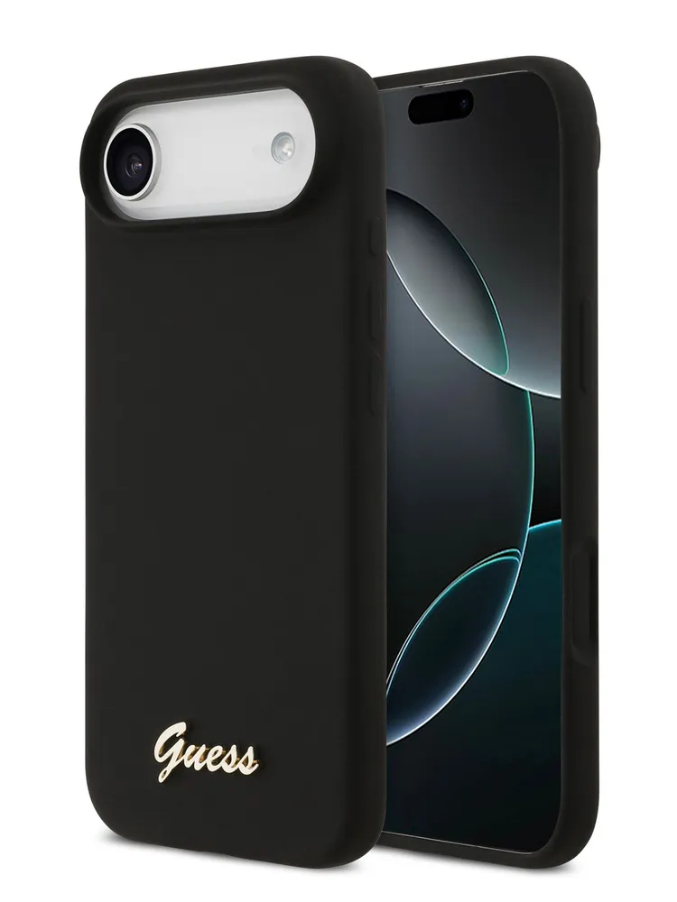 Чехол Guess iPhone Air чехол Liquid silicone Gold metal logo & Camera Hard Black, MagSafe, Черный