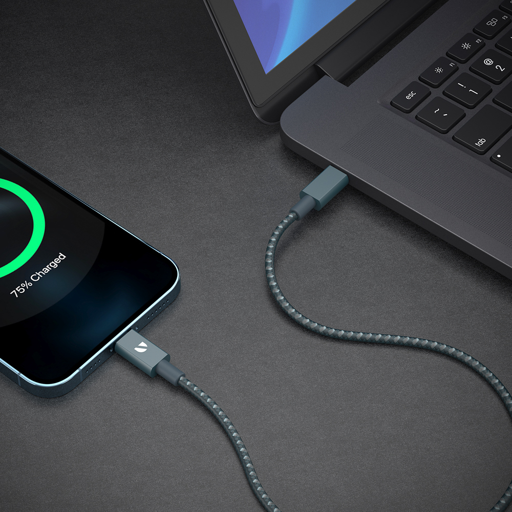 Deppa USB-C – Lightning, MFI, алюминий/нейлон 1.2м, Графит