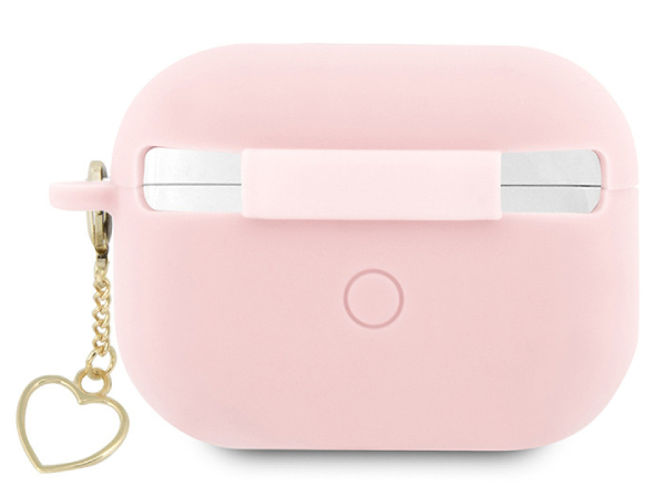 Чехол силиконовый Guess для Airpods Pro 2, Фирменный логотип с сердечком-оберегом, Розовый