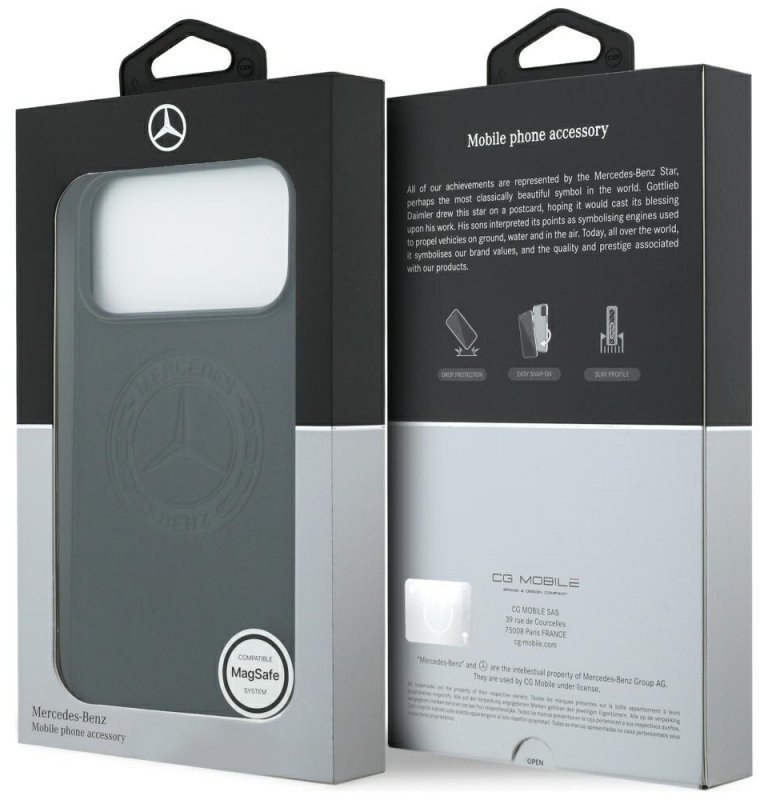 Чехол Mercedes iPhone 17 Pro Max Leather Vintage Round Debossed Logo, MagSafe, Черный