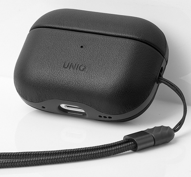 Чехол Uniq Terra Genuine Leather с ремешком для AirPods Pro 2, Черный