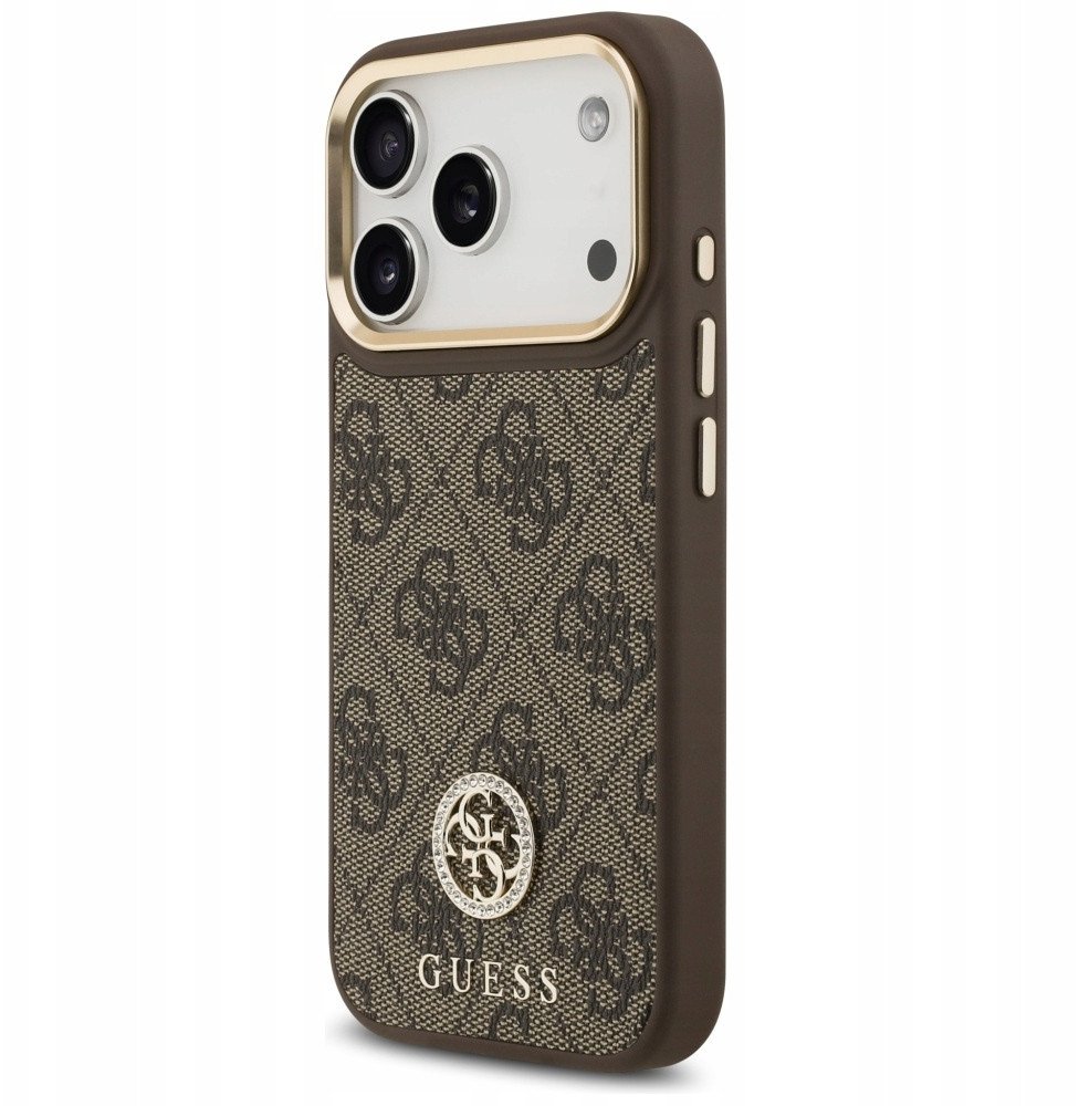 Чехол Guess iPhone 17 Pro PU 4G Diamond metal logo Gold camera Hard Brown, Magsafe, Коричневый