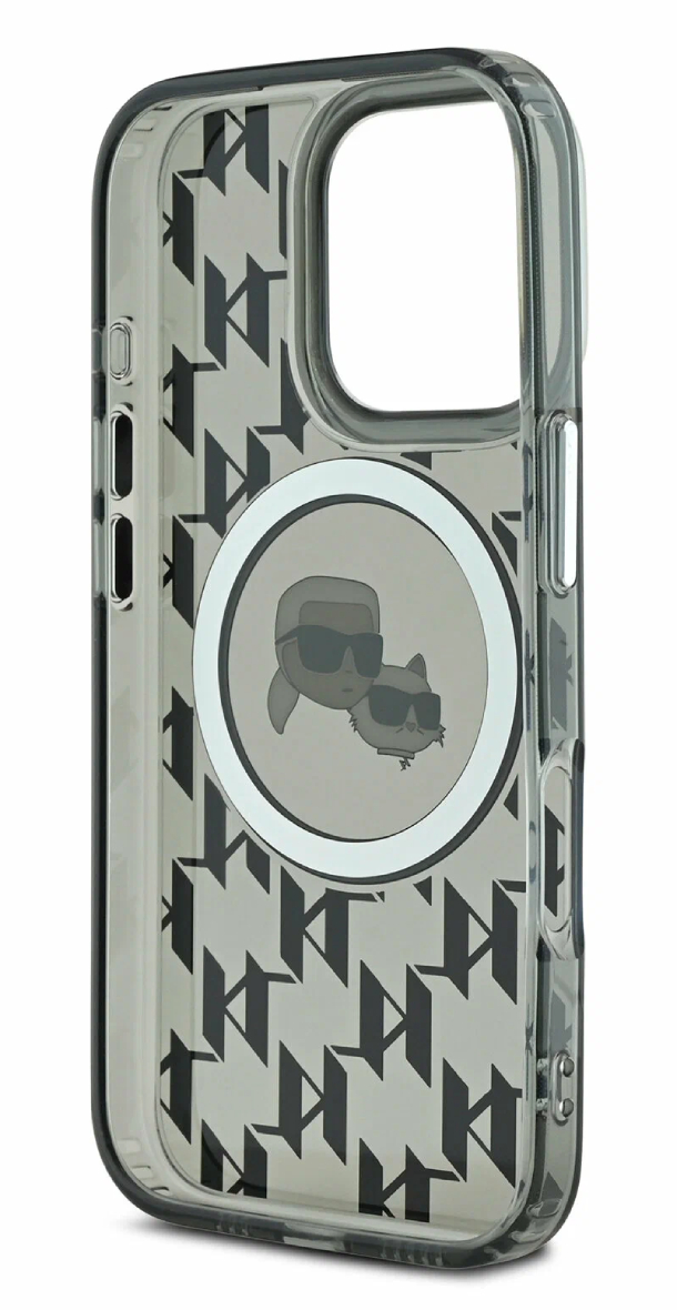 Чехол Lagerfeld для iPhone 16 Pro, PC/TPU Monogram NFT Karl & Choup Metal Cam Hard MagSafe, Черный