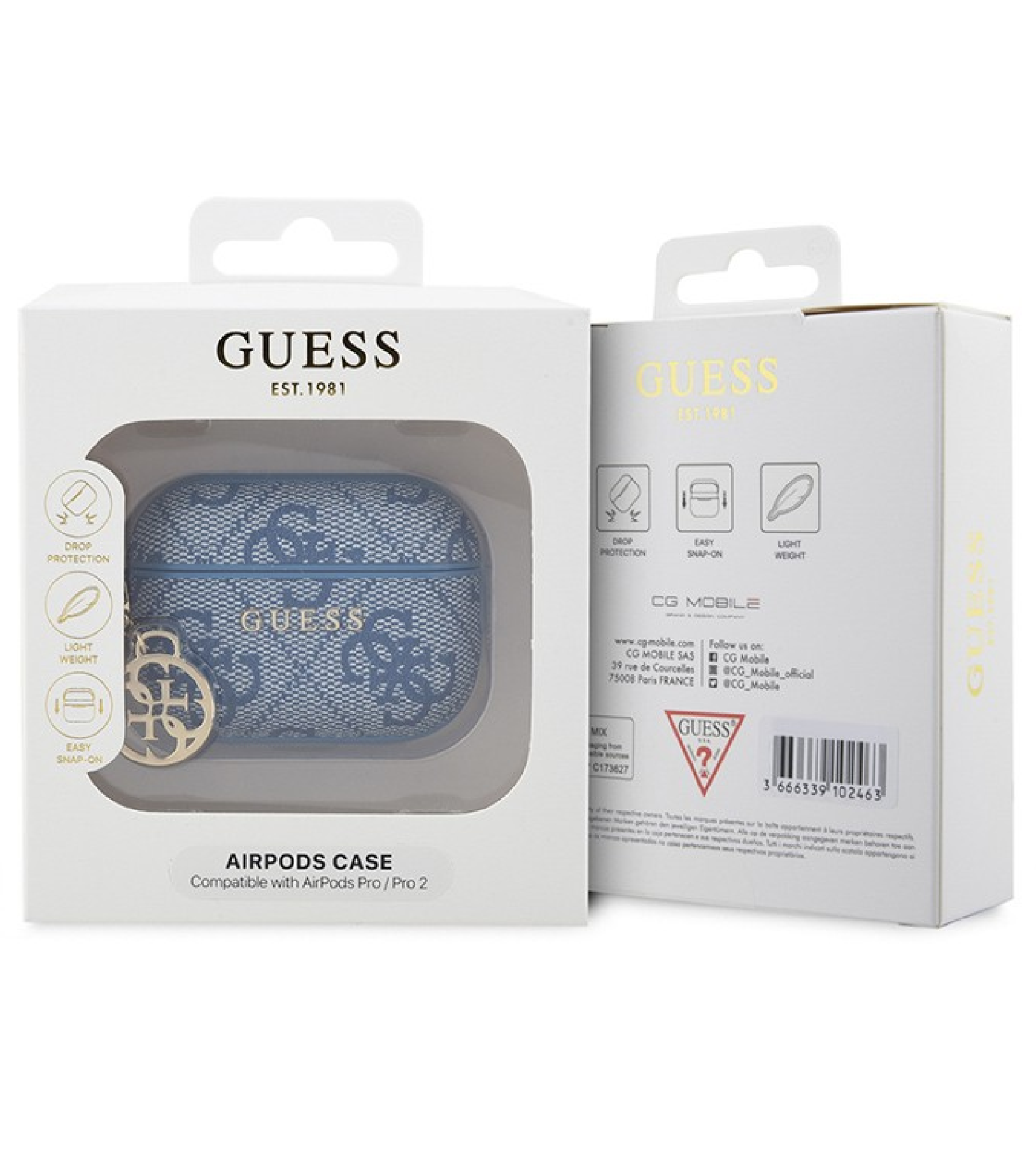 Чехол Guess для Airpods Pro 2, PU Кожа 4G с металлическим логотипом и карабином, Черный