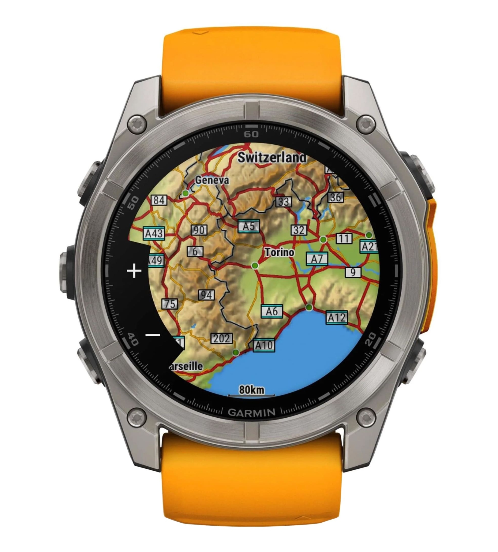 Garmin Fenix 8, 51 мм, AMOLED, Sapphire Titanium with spark Orange/Graphite silicone band, Оранжевый/графитовый