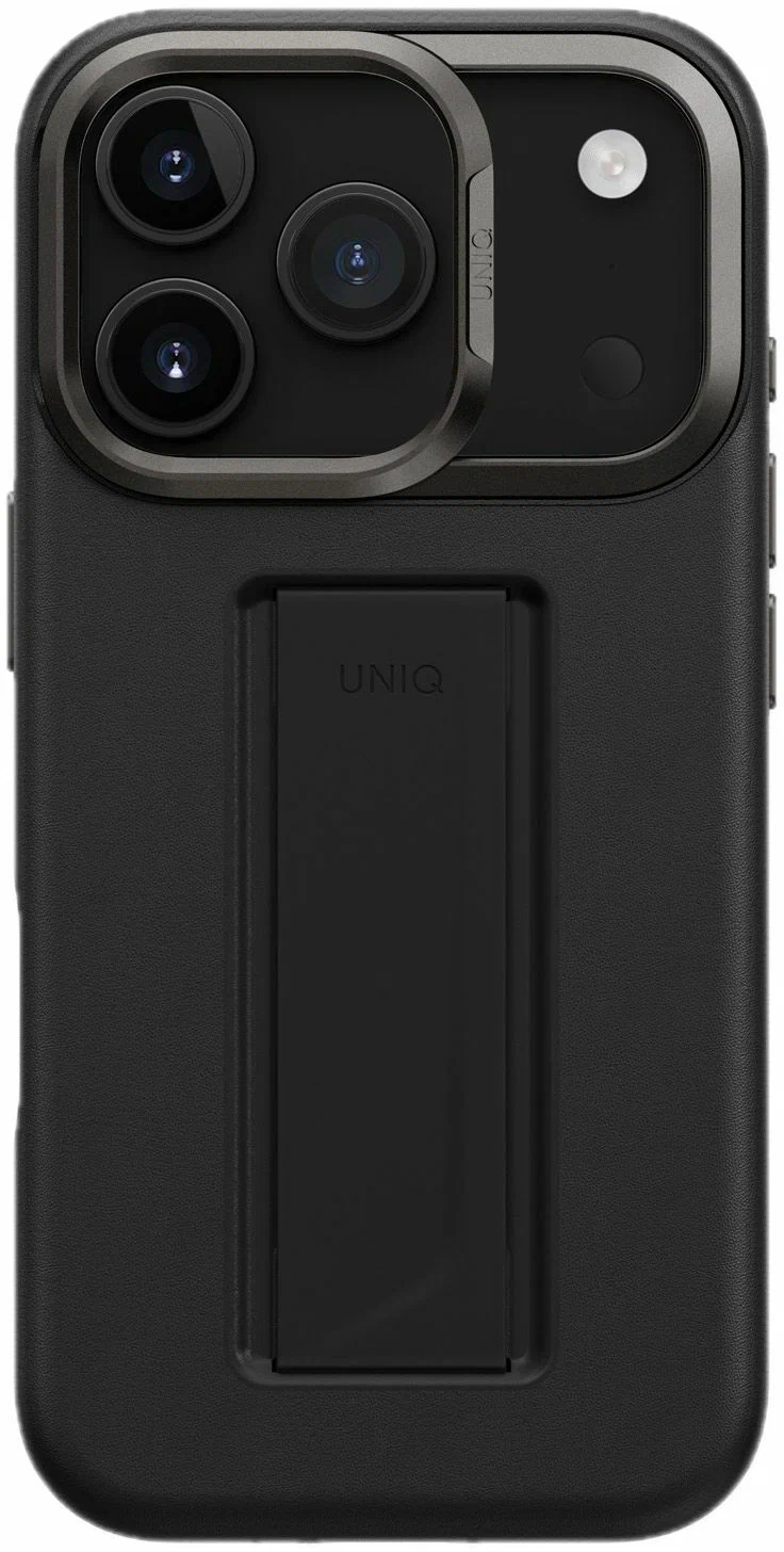 Чехол Uniq для iPhone 17 Pro Max Heldro PRO Leatherette + FlexGrip & Camera stand, MagSafe, Черный
