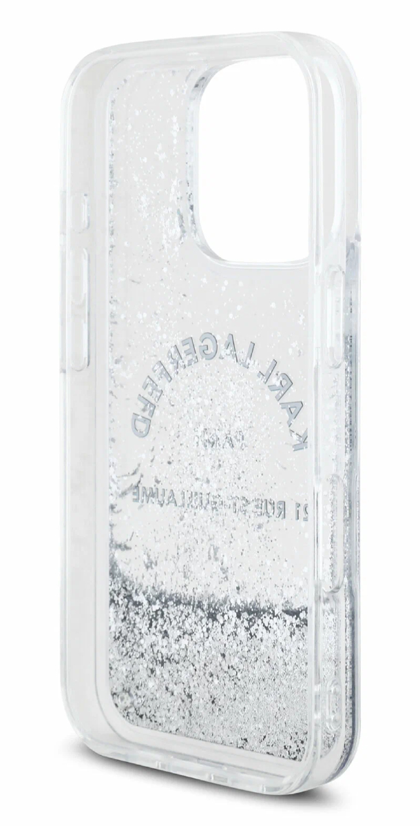 Чехол Lagerfeld для iPhone 16 Pro, Glitter RSG логотип, Серебристый