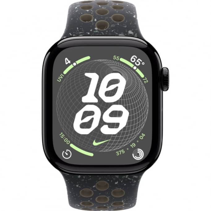 Apple Watch Series 10 GPS 42 мм, корпус из алюминия цвета «чёрный глянец», спортивный ремешок черного цвета Nike M/L (MYJQ3)