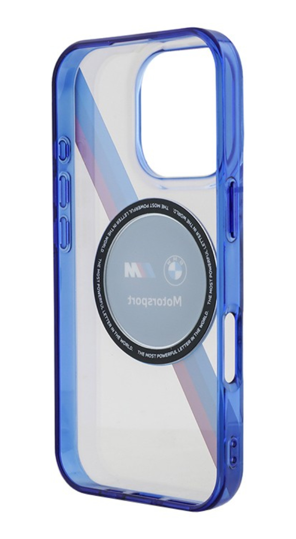Чехол BMW для iPhone 16 Pro, Motorsport PC/TPU Круг и триколор MagSafe, Прозрачный 