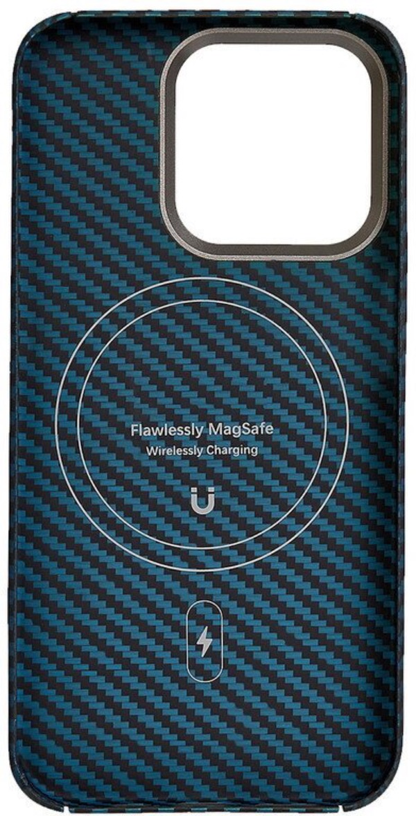 Чехол AW для iPhone 15 Pro, Кевлар Magsafe, Черно-синий