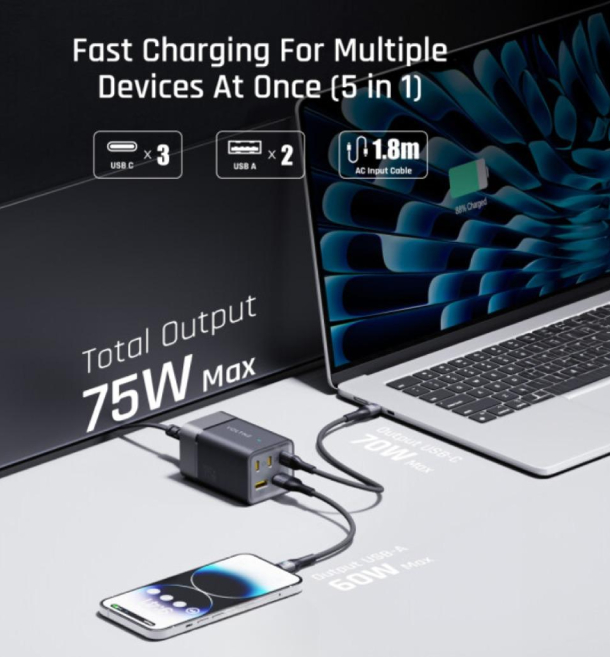 VOLTME VITO EZTRAVEL DESKTOP 5 В 1 75W 5-IN-1 CHARGER, F4018