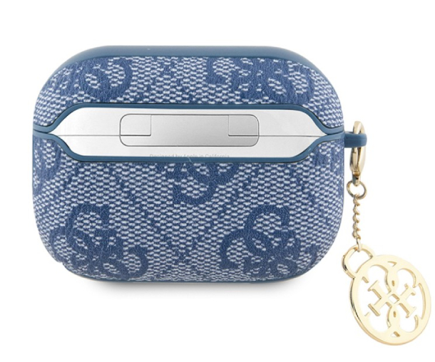 Чехол Guess для Airpods 2 PU leather 4G с металлическим логотипом и карабином, Синий