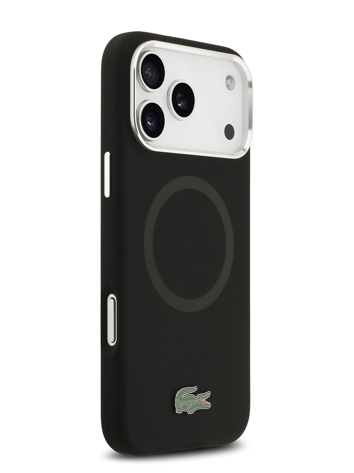 Чехол Lacoste для iPhone 17 Pro Liquid silicone Lacquer Metal logo & Camera, MagSafe, Черный