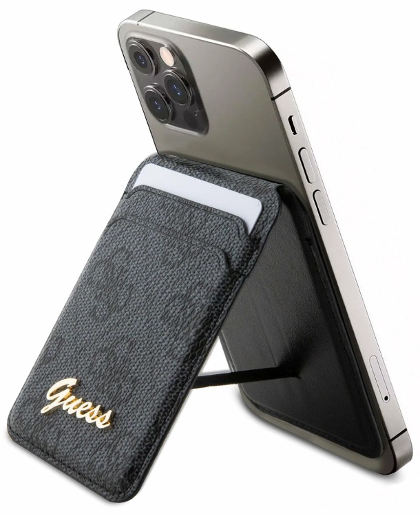 Чехол-бумажник Guess Wallet Cardslot MagSafe PU 4G Script metal logo, Черный