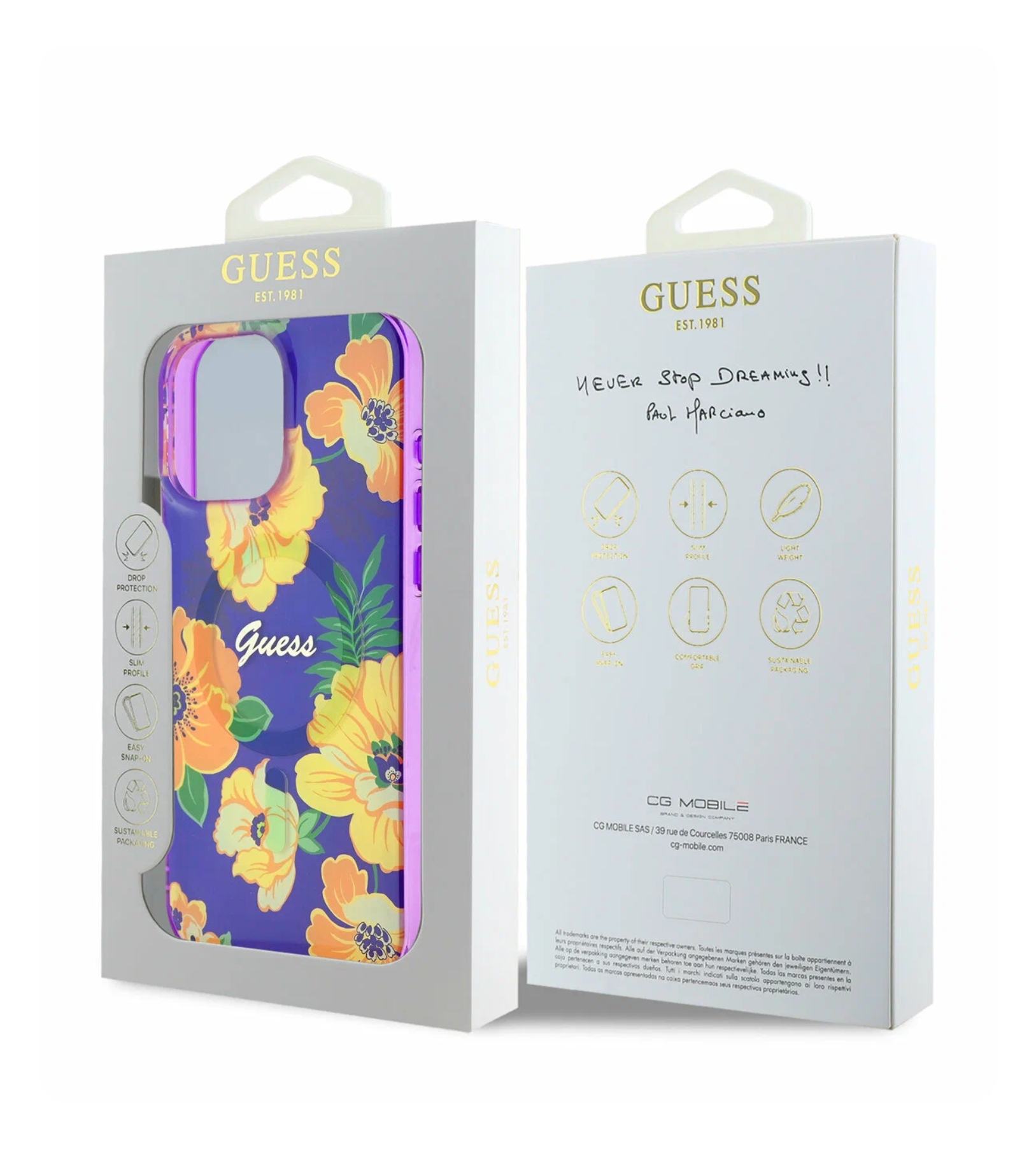 Чехол Guess PC/TPU Flowers Invisible Ring (MagSafe) для iPhone 16 Pro Max, Желтый