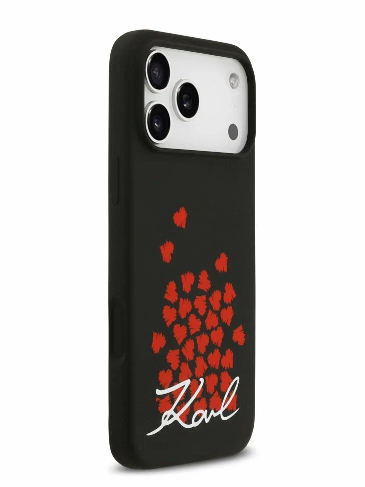 Чехол Lagerfeld iPhone 17 Pro Max Liquid Silicone Hearts, MagSafe, Черный