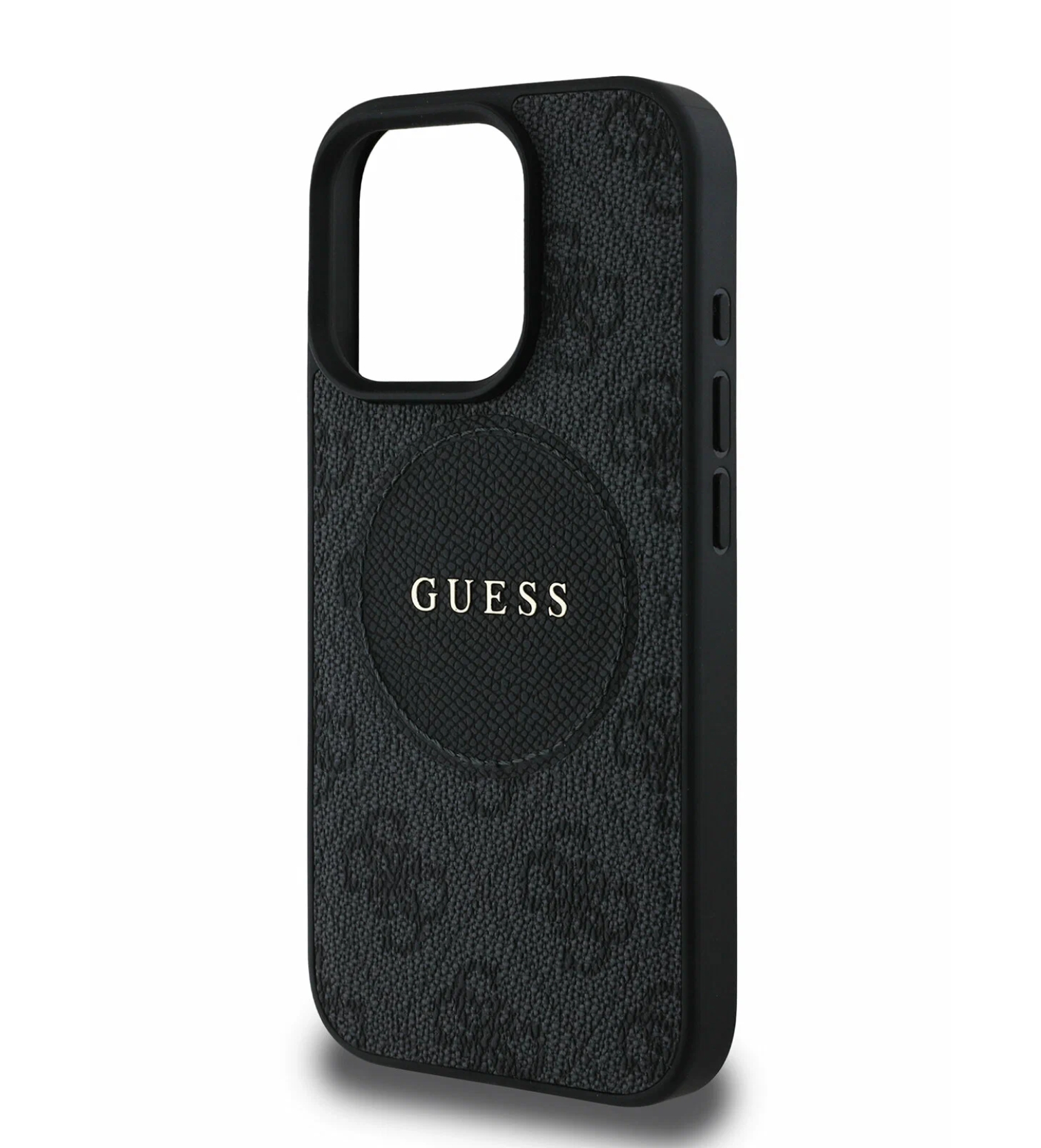 Чехол Guess PU 4G with Round Patch Metal logo Hard с MagSafe для iPhone 16 Pro Max, Черный