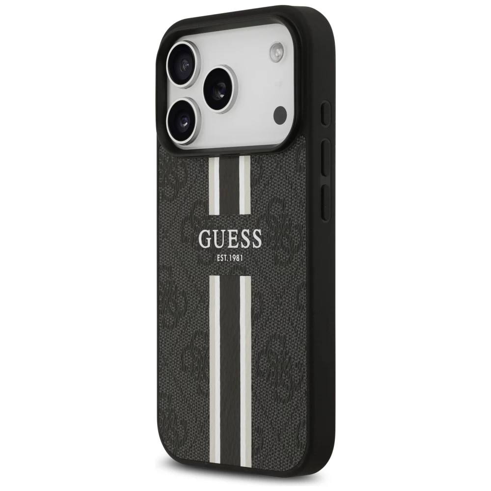 Чехол Guess iPhone 17 Pro PU 4G Stripes Hard Black, Magsafe, Черный