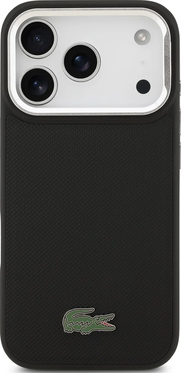 Чехол Lacoste iPhone 17 Pro чехол PVC Metal Lacquer logo with Camera Stand Hard Black, Magsafe, Черный