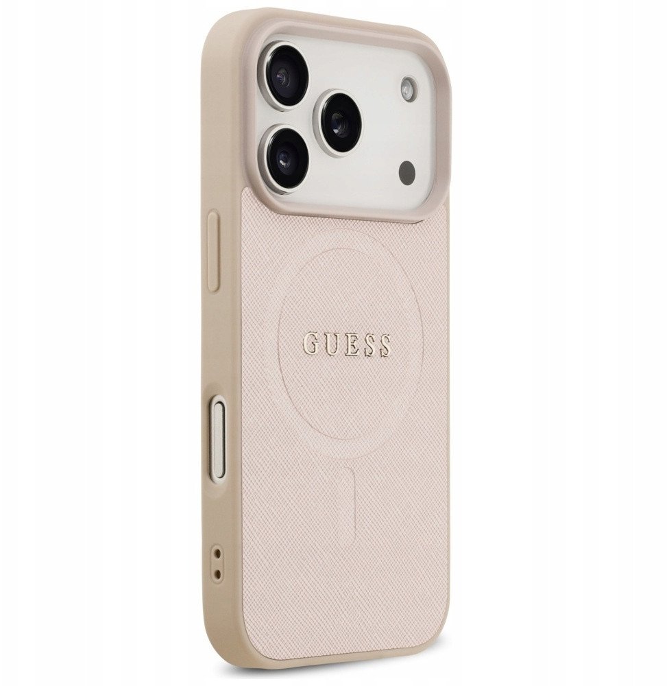 Чехол Guess iPhone 17 Pro PU Saffiano with Classic metal logo Hard Pink Magsafe,, Розовый