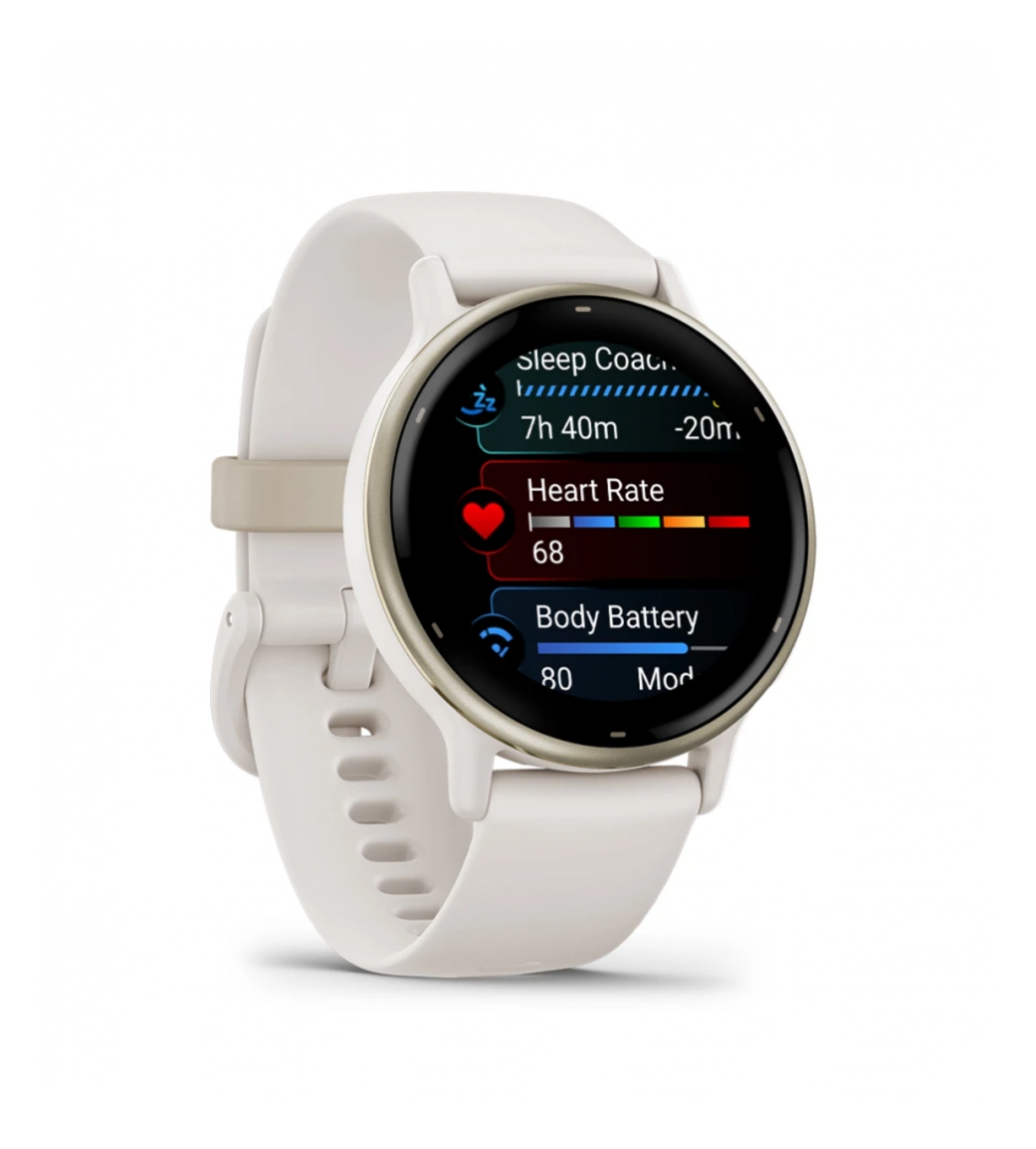 Garmin Vivoactive 5, Кремово-золотой алюминиевый ободок с корпусом цвета слоновой кости и силиконовым браслетом