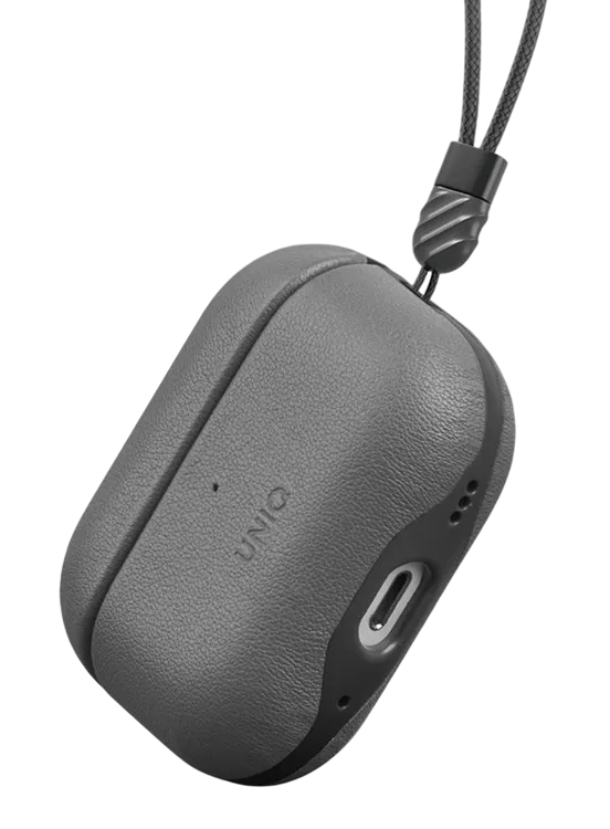 Чехол для Airpods Pro 2 Lyden DS Кожзаменитель с ремешком для рук Rhino, Серый/Черный