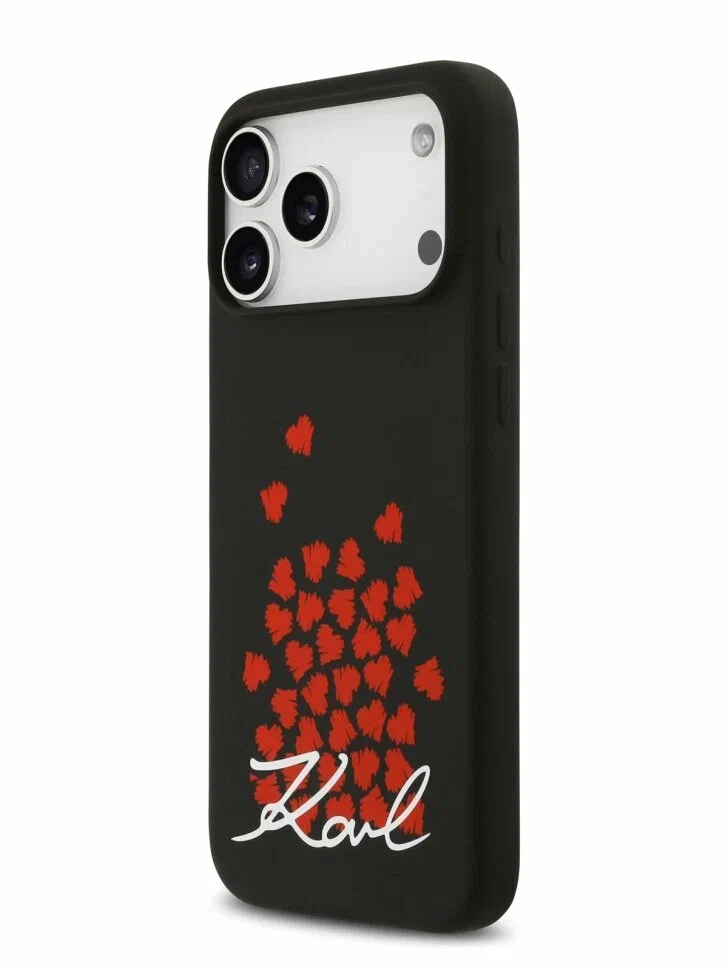 Чехол Lagerfeld iPhone 17 Pro Max Liquid Silicone Hearts, MagSafe, Черный