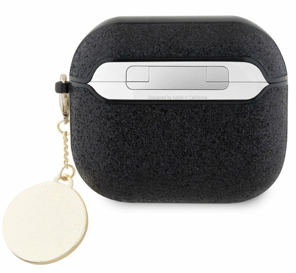 Чехол Guess для Airpods 3, Фиксированные блестки с бриллиантовым сердечком-шармом, Чёрный