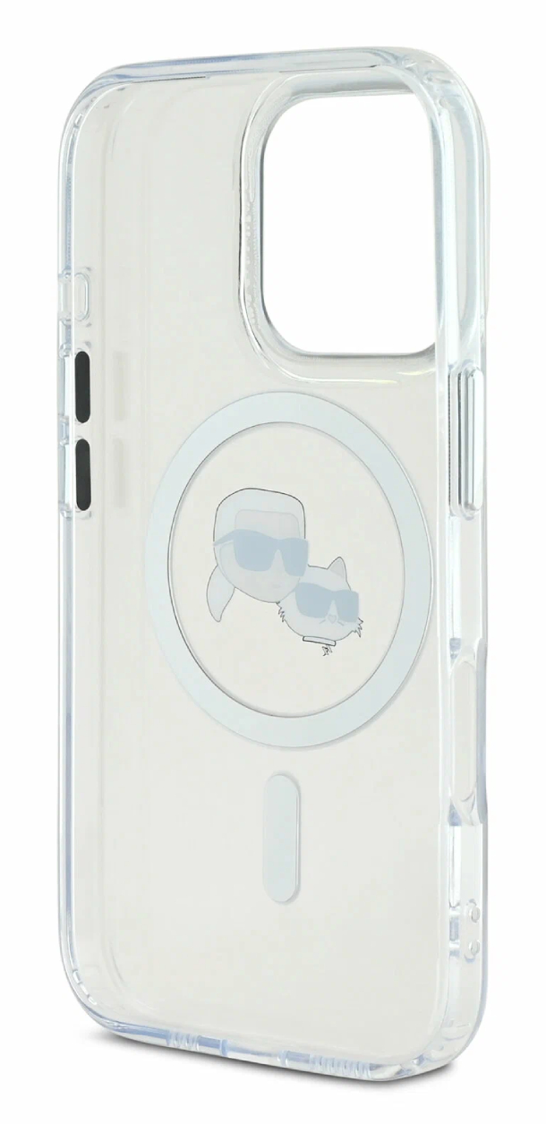 Чехол Lagerfeld для iPhone 16 Pro, PC/TPU NFT Karl & Choup Head Metal camera MagSafe, Белый