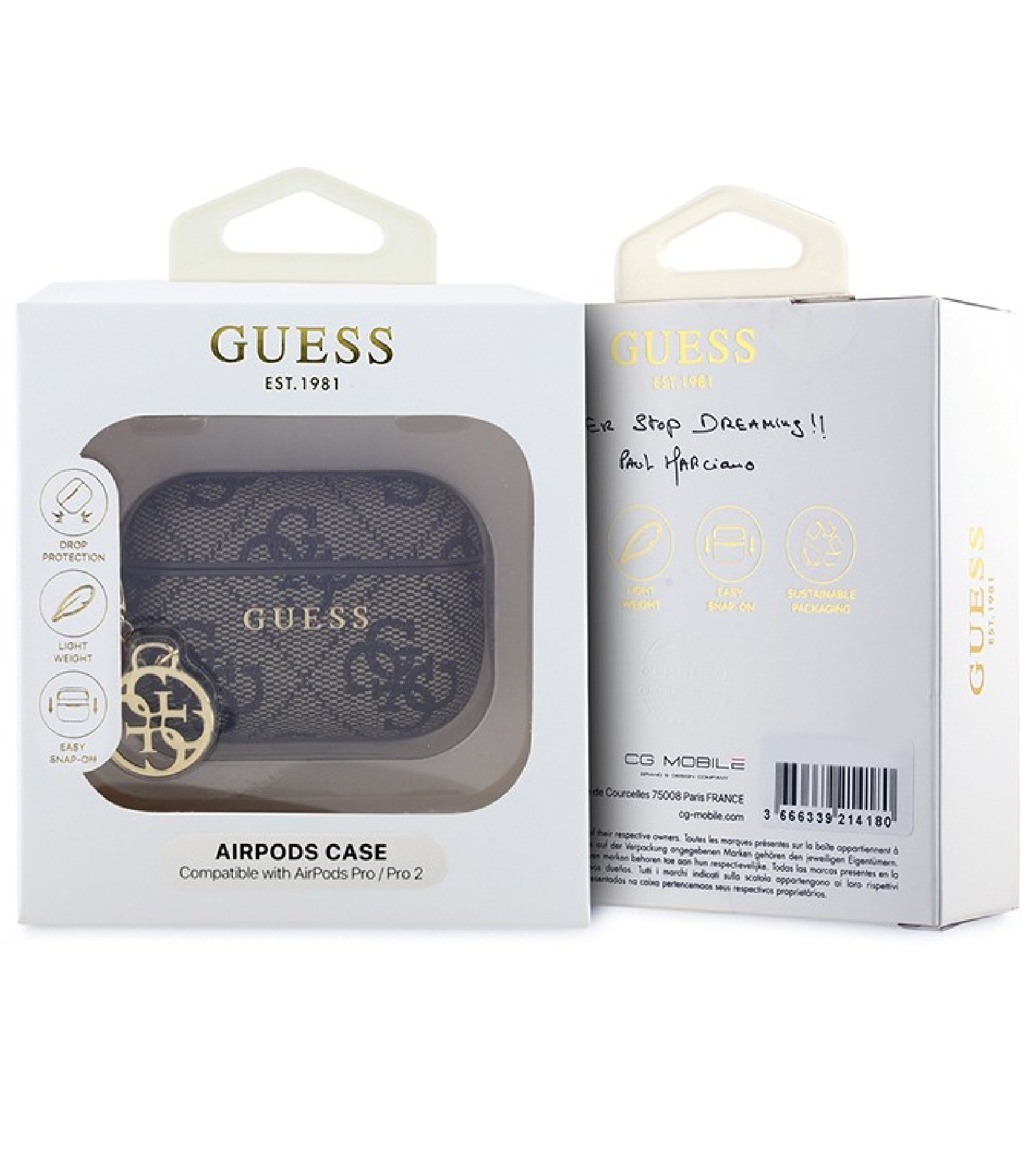 Чехол Guess PU leather 4G with Classic metal logo and Charm для Airpods Pro 2, Коричневый