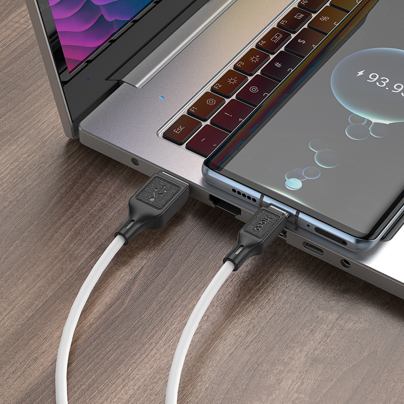 Hoco X90 Silicone Charging Data Cable USB-A->Type-C, Белый