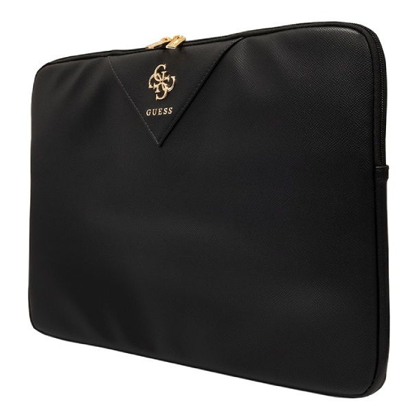 Чехол Guess для MacBook 16" Sleeve PU зернистая кожа 4G металлический логотип на молнии, Чёрный