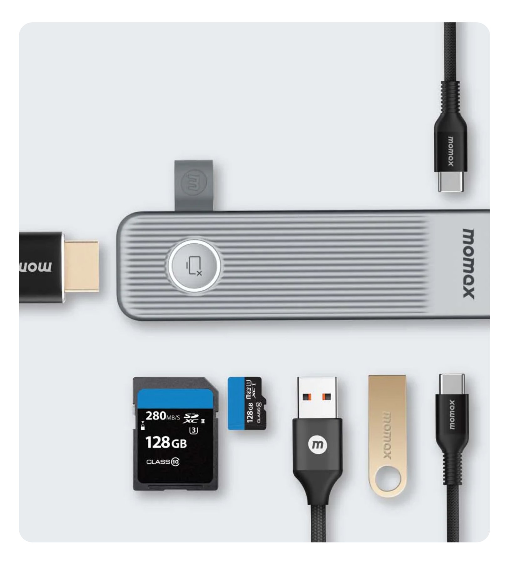 MOMAX ONELINK 7 in 1 multi-function USB-C hub, Серый, DH17E