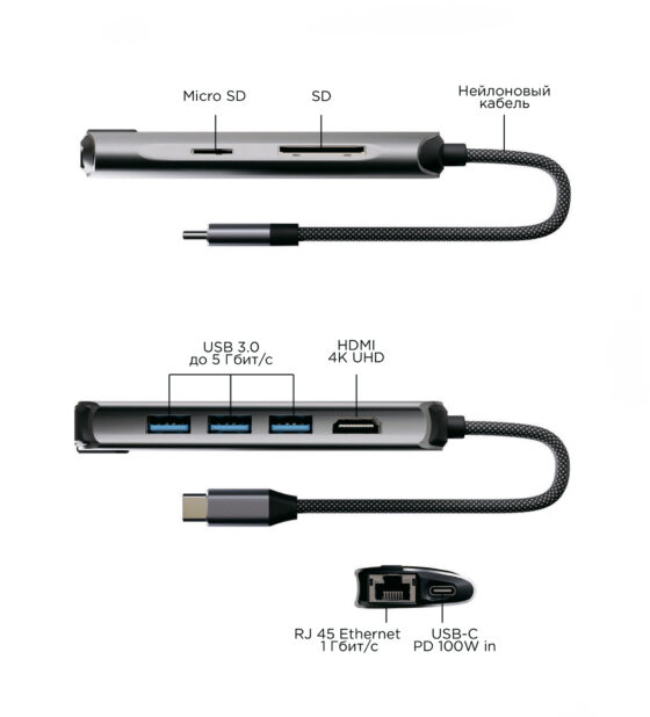 VLP Infinity USB-C Hub 8 в 1, Графит