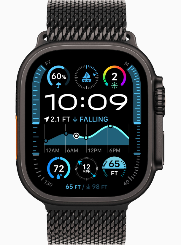 Apple Watch Ultra 2, 2024, GPS, 49 мм, корпус из черного титана, ремешок Milanese черного цвета, размер M, MX5U3