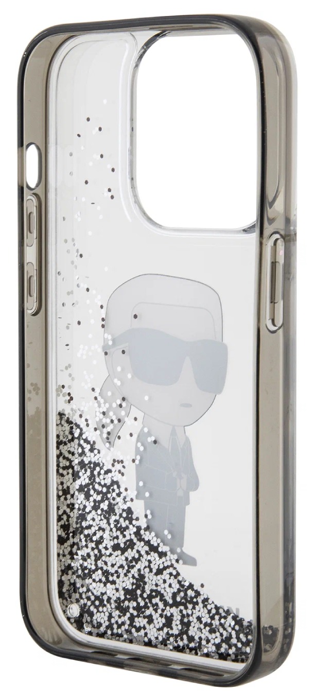 Чехол Lagerfeld для iPhone 15 Pro, Liquid Glitter NFT Karl Ikonik Hard, Прозрачный/Черный
