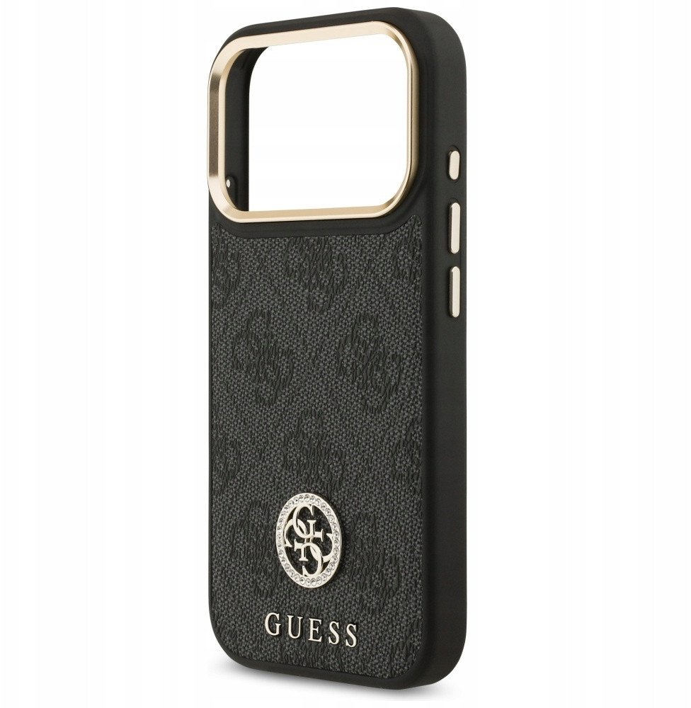 Чехол Guess iPhone 17 Pro PU 4G Diamond metal logo Gold camera Hard Black, Magsafe, Черный