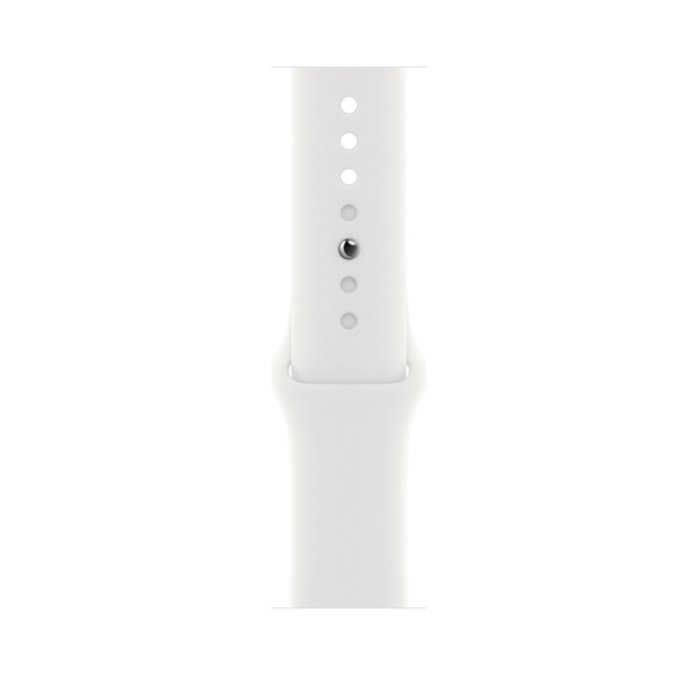 Apple Watch SE 2022, 44 мм, корпус из алюминия серебристого цвета, спортивный ремешок белого цвета, M/L MNU63