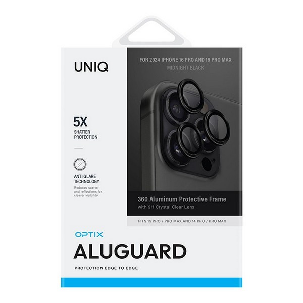 Uniq стекло для iPhone 16 Pro/16 Pro Max, OPTIX Camera Lens AluGuard, Черный