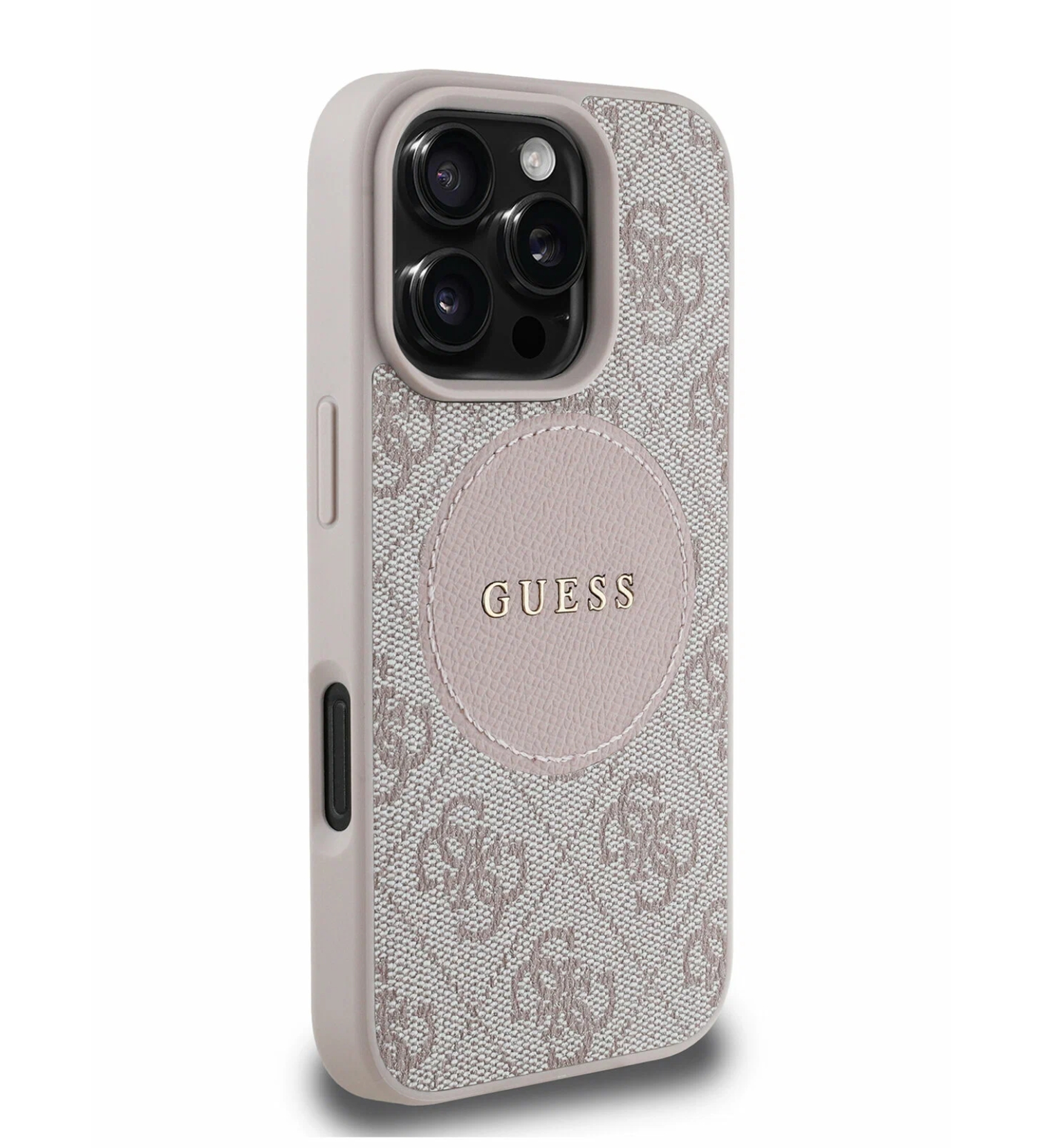 Чехол Guess PU 4G with Round Patch Metal logo Hard с MagSafe для iPhone 16 Pro Max, Розовый