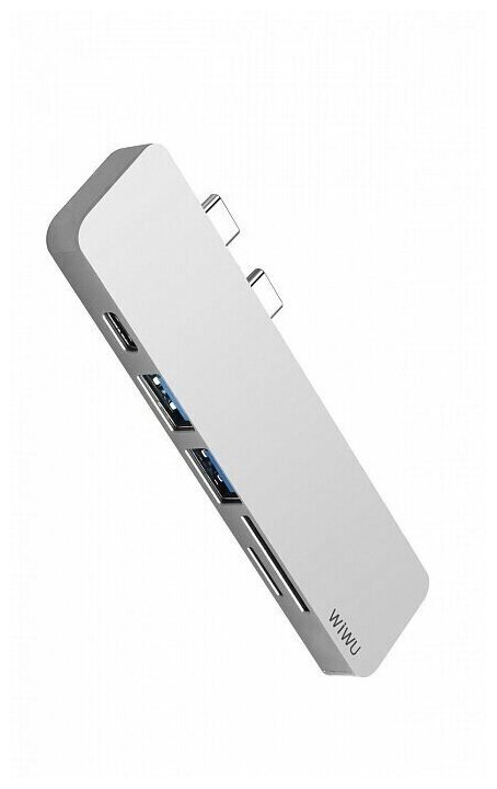 WIWU  T8 7 в 1 Dual Type C -> 2х USB 3.0 Hub, 2х Type C, SD Card, Micro SD Card, HDMI