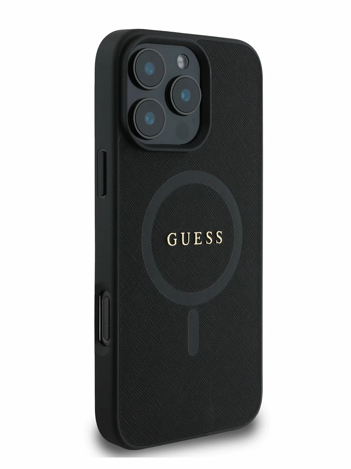 Чехол Guess для iPhone 16 Pro PU Saffiano with metal logo, MagSafe, Черный