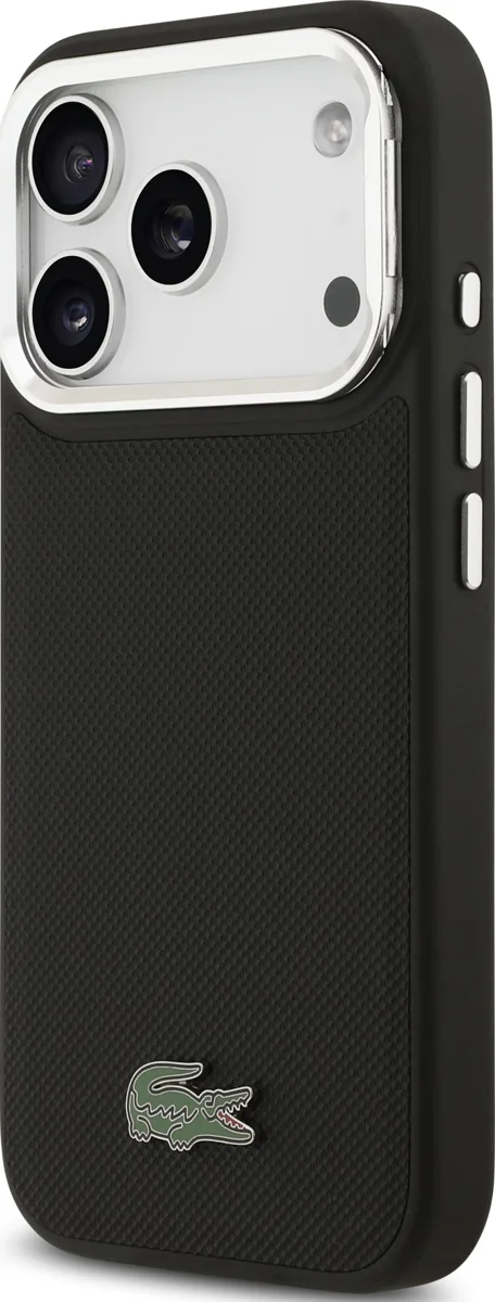 Чехол Lacoste iPhone 17 Pro Max чехол PVC Metal Lacquer logo with Camera Stand Hard Black, MagSafe, Черный