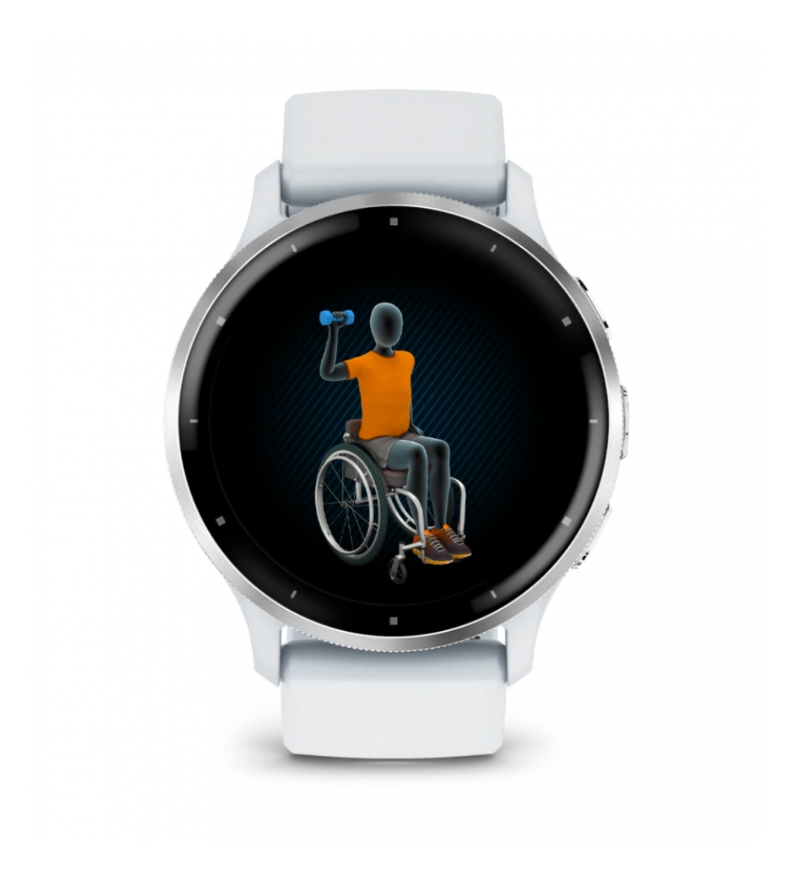 Garmin Venu 3, серебристые с ободком из нержавеющей стали, белоснежным корпусом и силиконовым браслетом