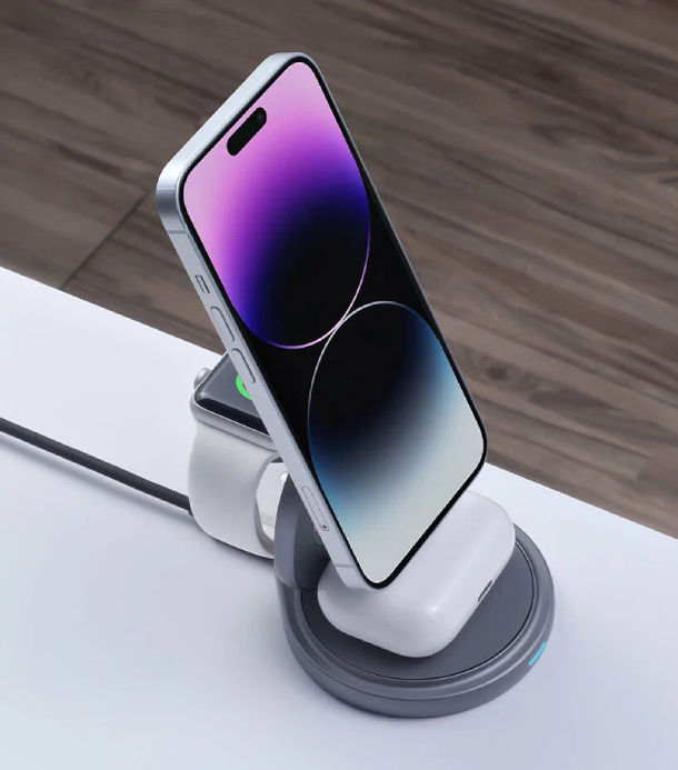 Deppa 3 в 1 MagSafe Rotation QI складная, Графит