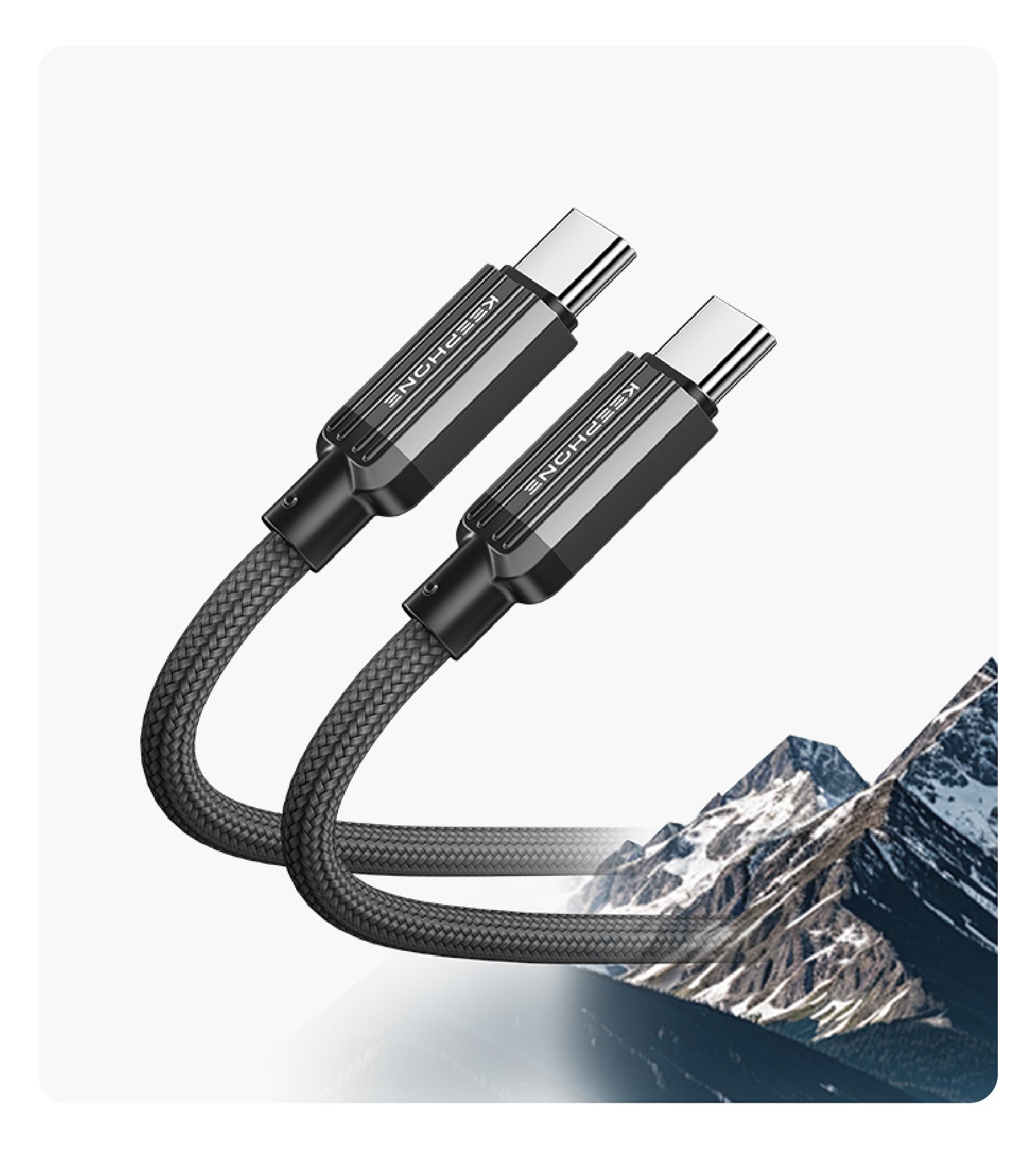 Плетеный кабель для зарядки, PD 60W, и синхронизации данных Keephone Pitta Type-c – Type-c, 120 см, Черный